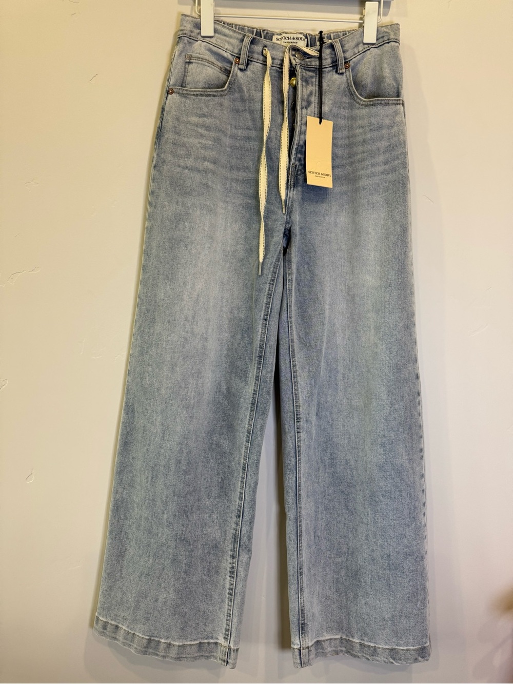 Scotch & Soda The Wave La Vague Wide Leg Light Wash Jeans with Drawstring Waist